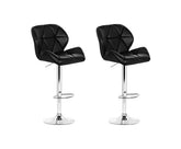 Sett of 2 Bar Stools Gas Lift Kitchen Swivel Chairs PU Leather Chrome Black